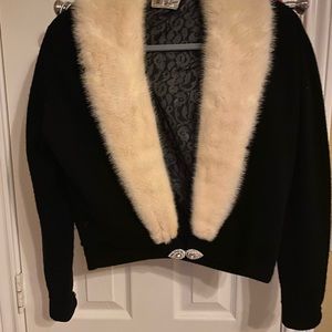 Vintage cashmere cardigan with mink (?) collar.